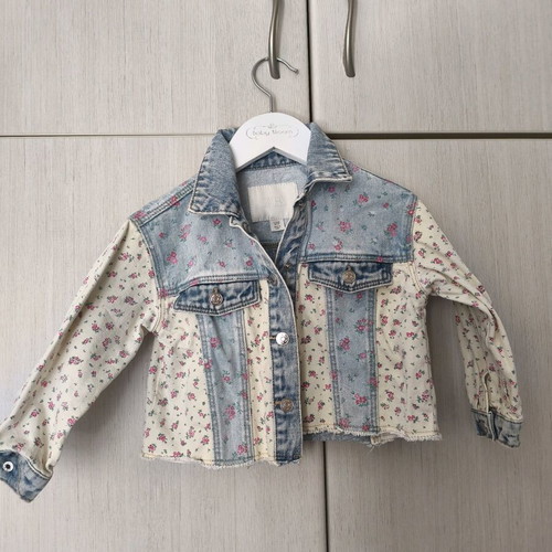 Zara kids jean jacket vanilla cream with flowers like new, 2 years, 92 cm