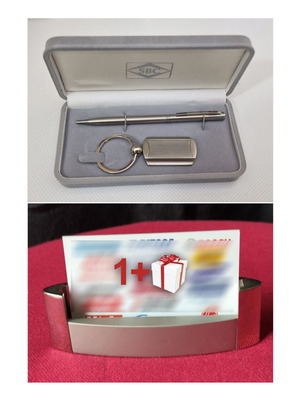 SBC pen and keychain set with metal business card holder new