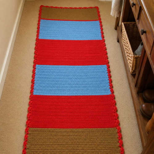 Handmade knitted rug runner 145×60 cm vintage boho used