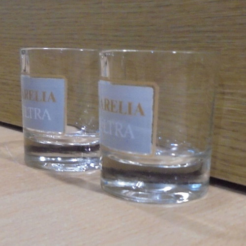 Karelia Ultra cigarettes set of two used promotional shot glasses