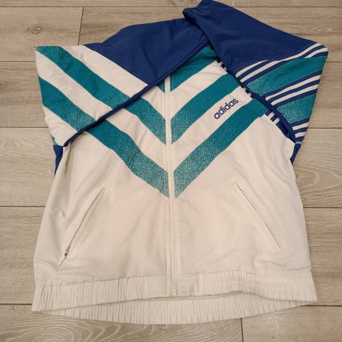 Adidas vintage track jacket used, white, blue and teal, 90s