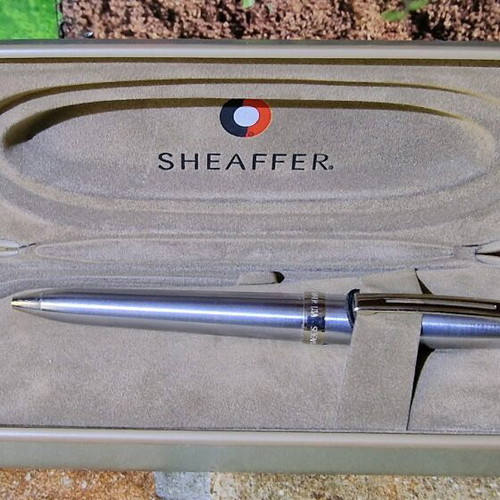Sheaffer Prelude White Dot ballpoint pen in chrome, like new, boxed