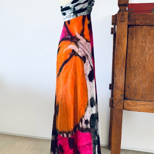Maxi Dress Veloudakis new, 100% silk, size S-M, multicolor