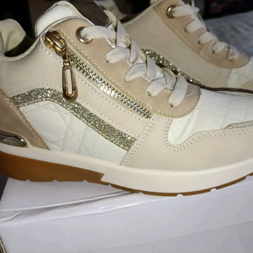Sneakers flatform with heel beige/white and gold glitter new