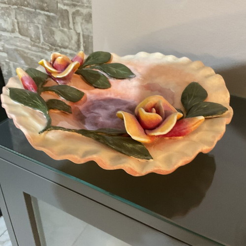Handmade ceramic platter 33 cm, like new, hand-painted roses