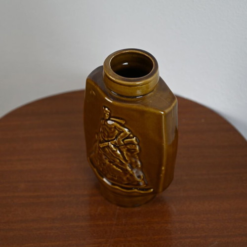 Vintage ceramic bottle used, brown embossed
