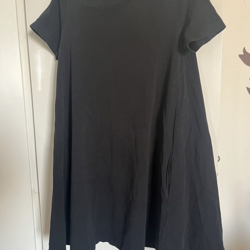 Black short-sleeve dress with pockets, used, cotton, United Colors of Benetton