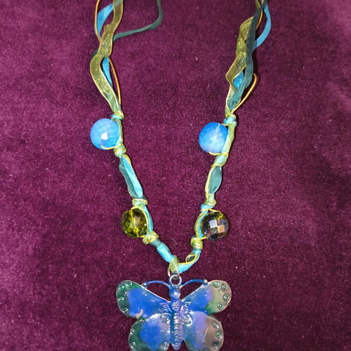 Butterfly pendants like new, blue and silver, set of 2