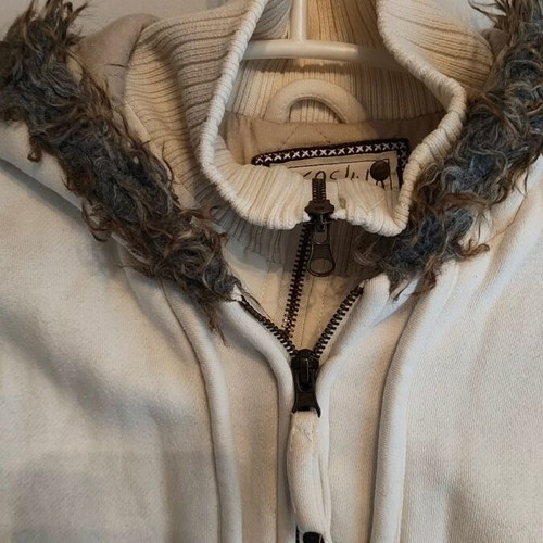 Bomber Jacket Cream Fabric with Lining and Hood like New