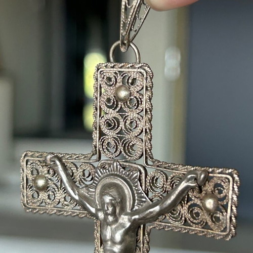Handmade cross used with filigree decoration and crucifix Christ figure