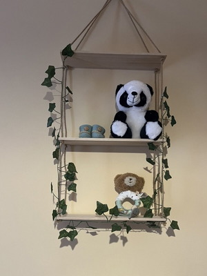 Wooden hanging shelf and boho macrame decorative