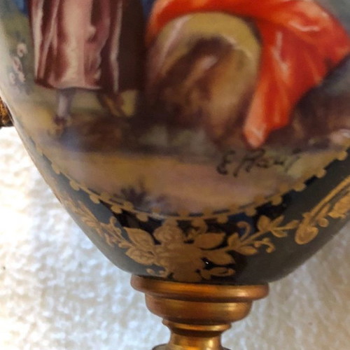 Sevres porcelain vase vintage used with romantic Victorian scene