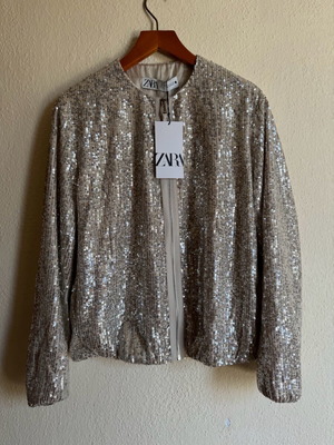 Zara jacket new with sequins, beige, size M