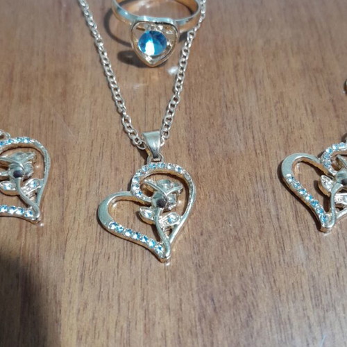Jewelry set necklace earrings ring new gold-colored
