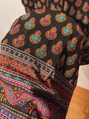 Boho cotton pants with paisley print, US 8 Medium