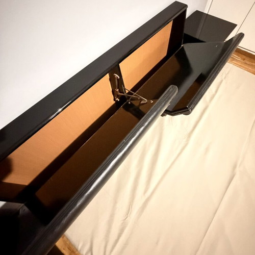 Bedroom furniture set used, includes bed, mattress, storage, nightstands, vanity, mirror