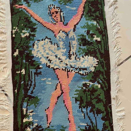 Handmade framed textile painting used, 0.42x0.24 m