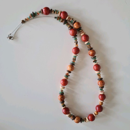Handmade colorful necklace like new with wood and stone beads