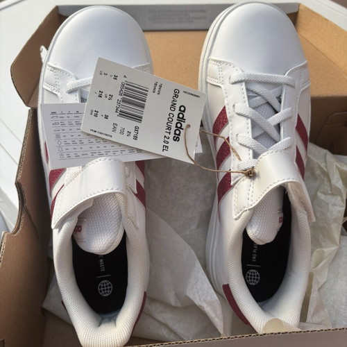 Adidas Grand Court 2.0 sneakers size 35 white with fuchsia glitter new