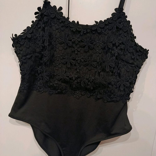 Shein women's bodysuit new, black, with lace and adjustable straps, XXXL