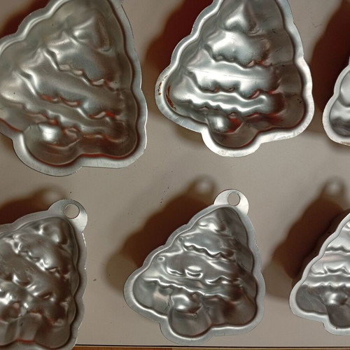 Christmas dessert molds used, set of six, tree shape