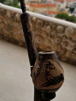 Wooden handmade pipe used with stand
