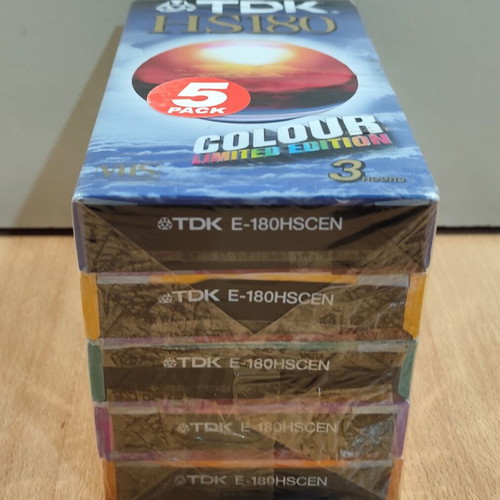 TDK HS 180 Colour United Edition VHS set of five new, sealed