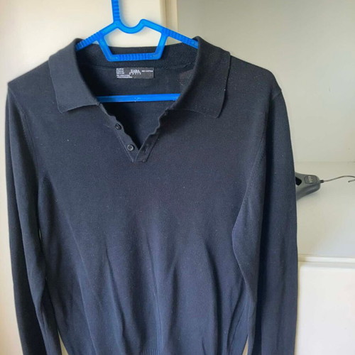 Zara men's long-sleeve polo-style thin black sweater used