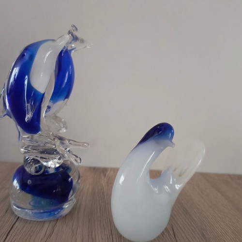 Glass decorative dolphins and bird new, pack of 2 pieces