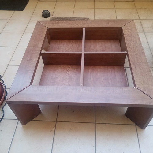 Living Room Coffee Table made of solid dark walnut wood with removable glass