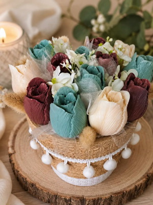 Ceramic Pot with Tulip Soap Flowers New