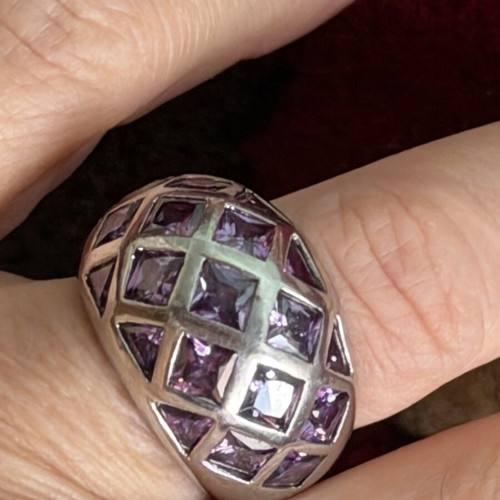 Vintage Handmade Ring with Amethyst Size 56-59, Silver 925