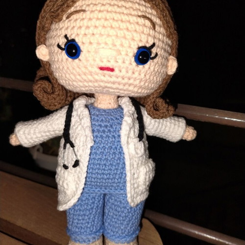 Crochet doctor doll handmade with stethoscope and medical apron