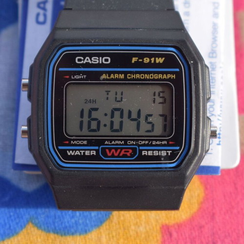 Casio F-91W Digital Watch New, Black Resin Strap