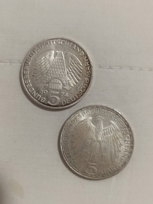 Silver commemorative coins 5 Deutsche Mark set like new