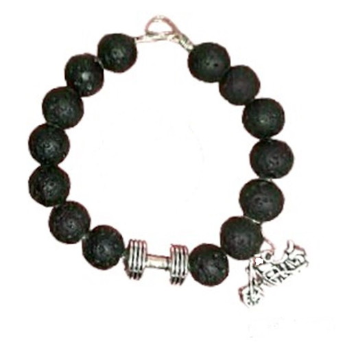 Handmade bracelet with lava semi-precious stone and metal dumbbell-motorcycle elements new, black