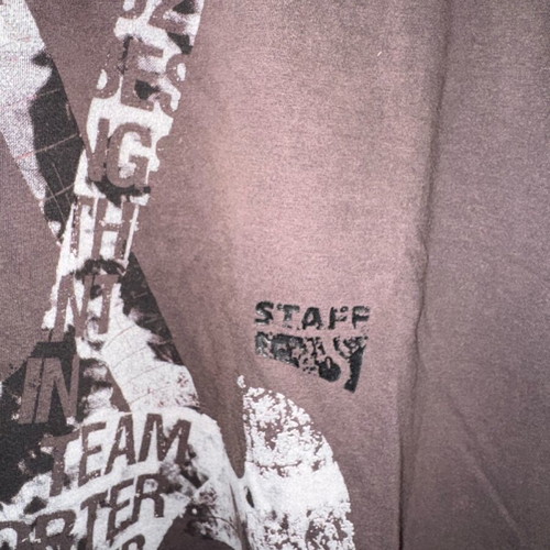 Staff t-shirt used, brown, size XL with print