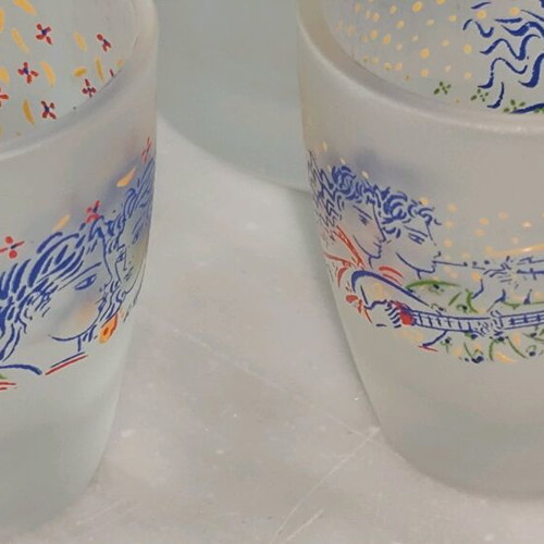 Set of 2 carafes and 6 shot glasses decorated with Giorgos Stathopoulos art