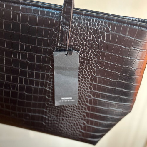 Large women's bag new, black, eco leather with croco texture