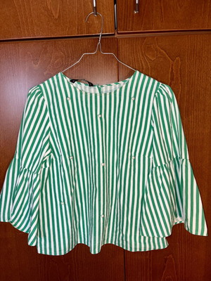 Zara green striped blouse with pearls, size S