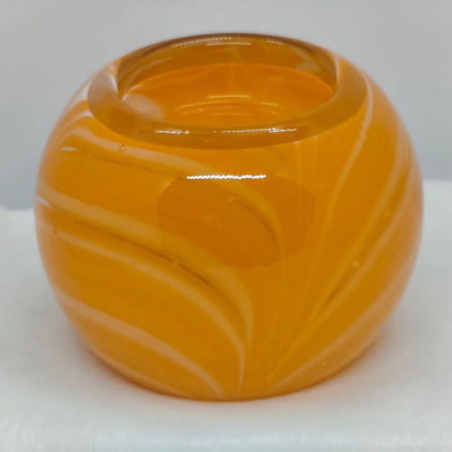 Orange glass tealight holder used, mini vase or candleholder