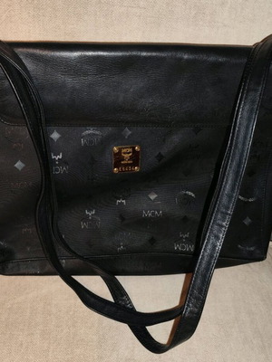 MCM shoulder bag used, black, with multiple compartments