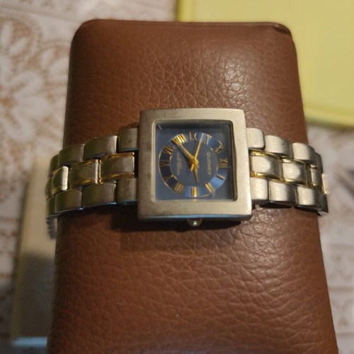 Quemex Japan Quartz Square Watch with Blue Dial and Two-Tone Bracelet