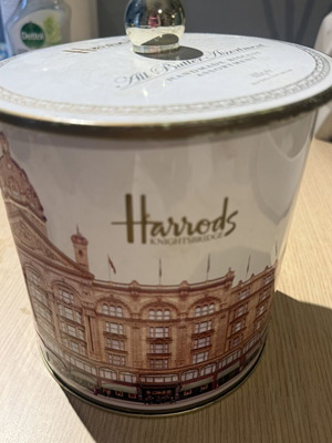 Harrods cylindrical metal box