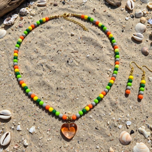 Handmade colorful beaded summer necklace and earrings set new