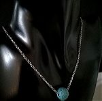  Δώρο για την γυναίκα ατσάλινο κολιέ αλυσίδα με στρογγυλή μπλέ κεραμική πέτρα κρεμαστό