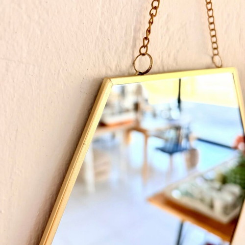 Hexagonal mirror with gold frame and chain new
