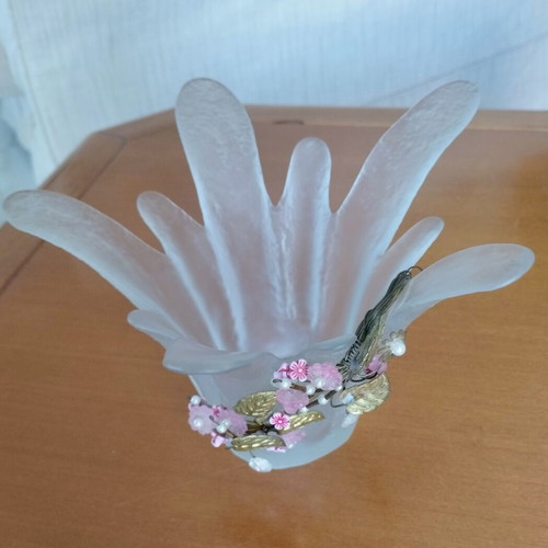 Handmade Murano Art Glass Lotus Vase, like new, 20cm opening