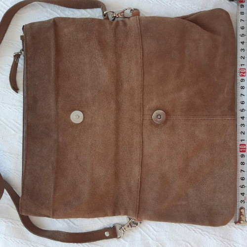 Suede leather shoulder bag, beige and brown