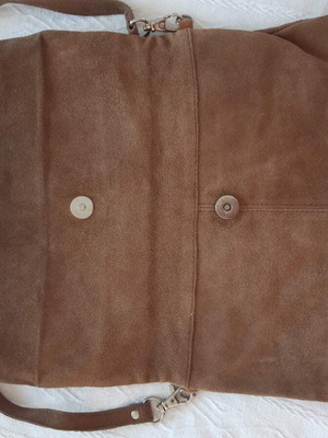 Suede leather shoulder bag, beige and brown